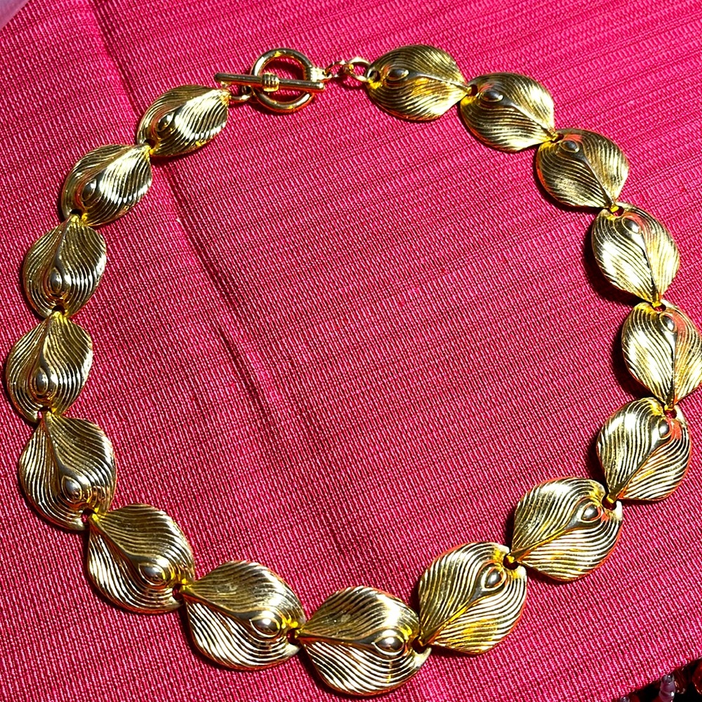 Vintage Gold Link Choker Collar Necklace, Textured Links